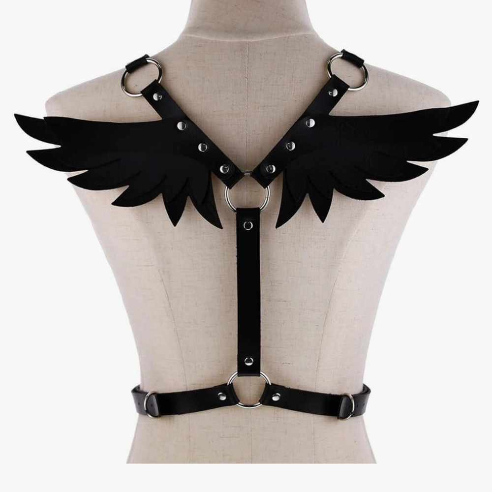 Black Chest Harness Belt Adjustable Angel Wings